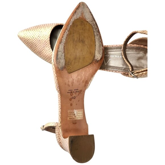 AGL D'Orsay Pink Pearlescent Snakeskin Ankle Strap Chunk Heels Sz. 9.5 US 40 EU - Picture 9 of 10